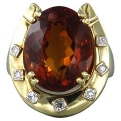 Vintage Ring with citrine and diamonds 18k yellow gold
