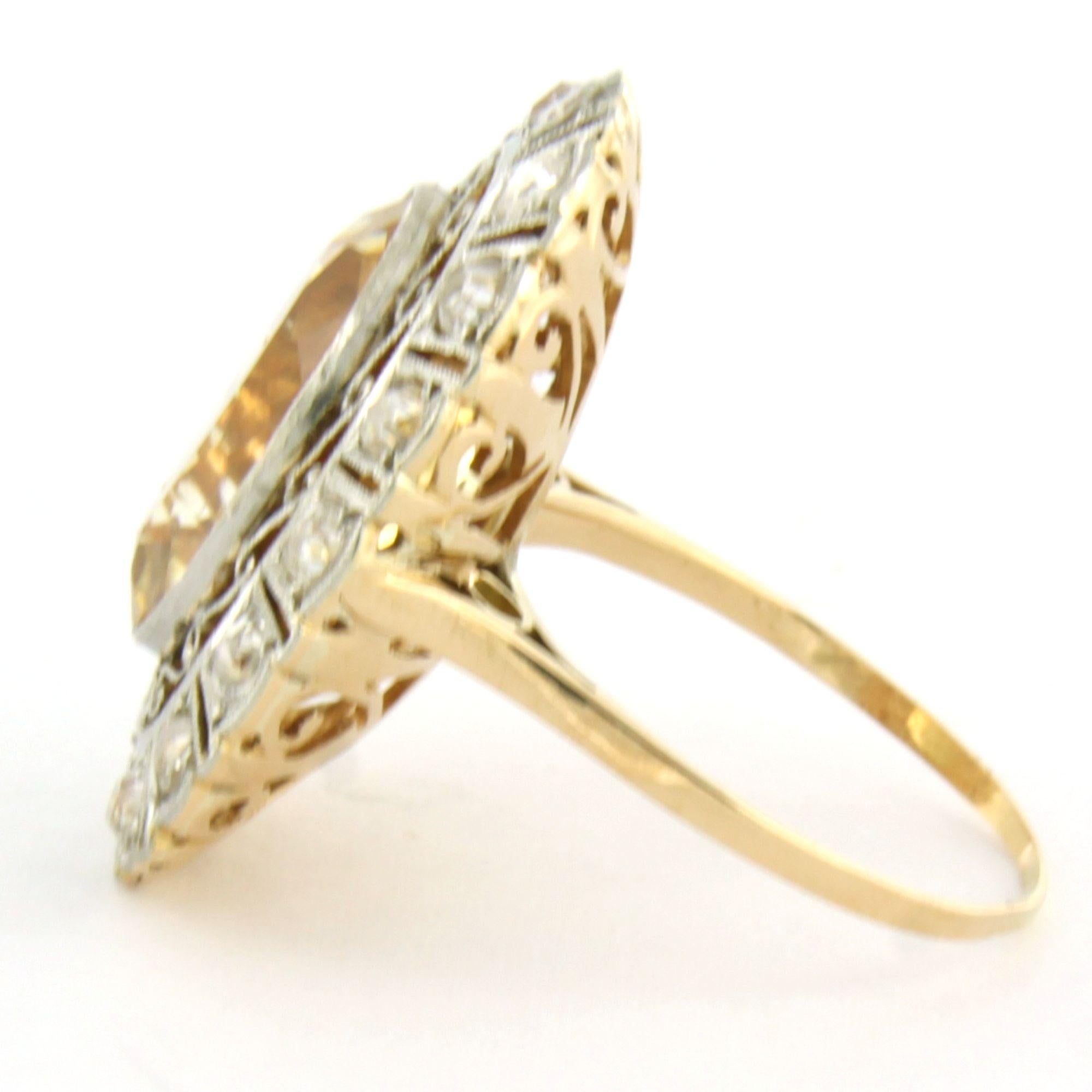 Art nouveau Bague avec citrine et diamant taille ancienne jusqu'à 0,50ct Or 18k et platine en vente