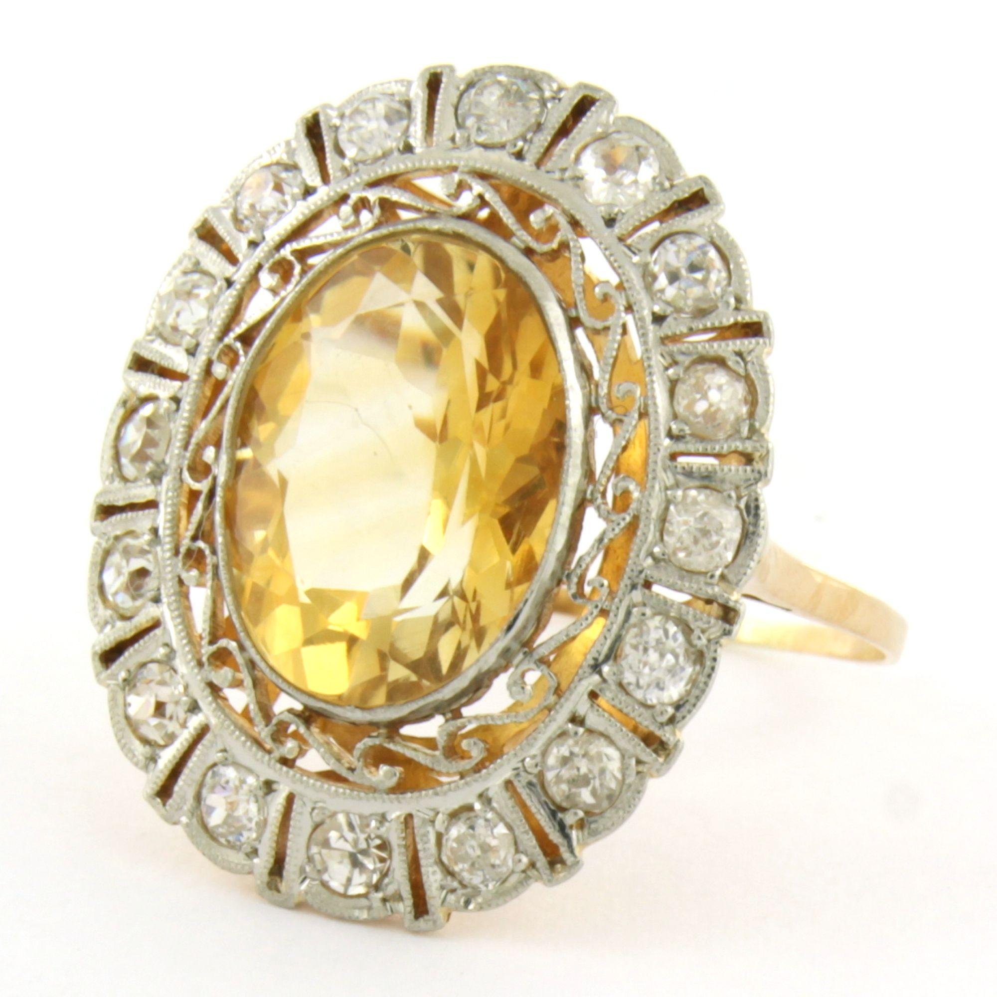 Bague avec citrine et diamant taille ancienne jusqu'à 0,50ct Or 18k et platine Excellent état - En vente à The Hague, ZH