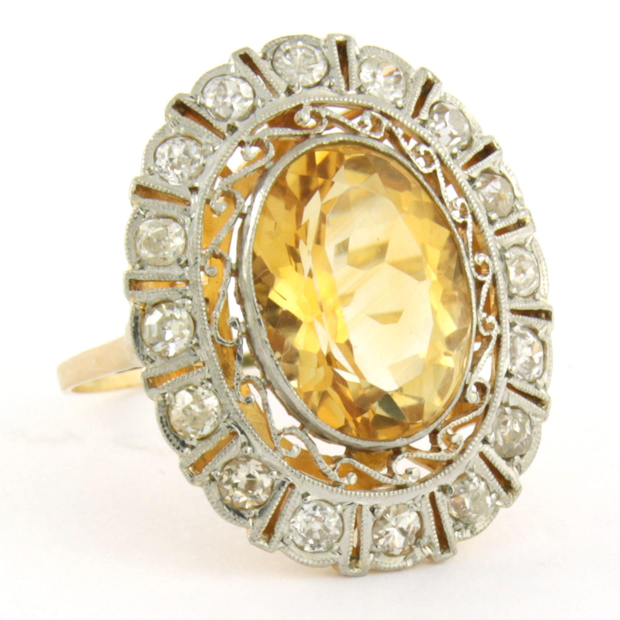 Bague avec citrine et diamant taille ancienne jusqu'à 0,50ct Or 18k et platine Pour femmes en vente
