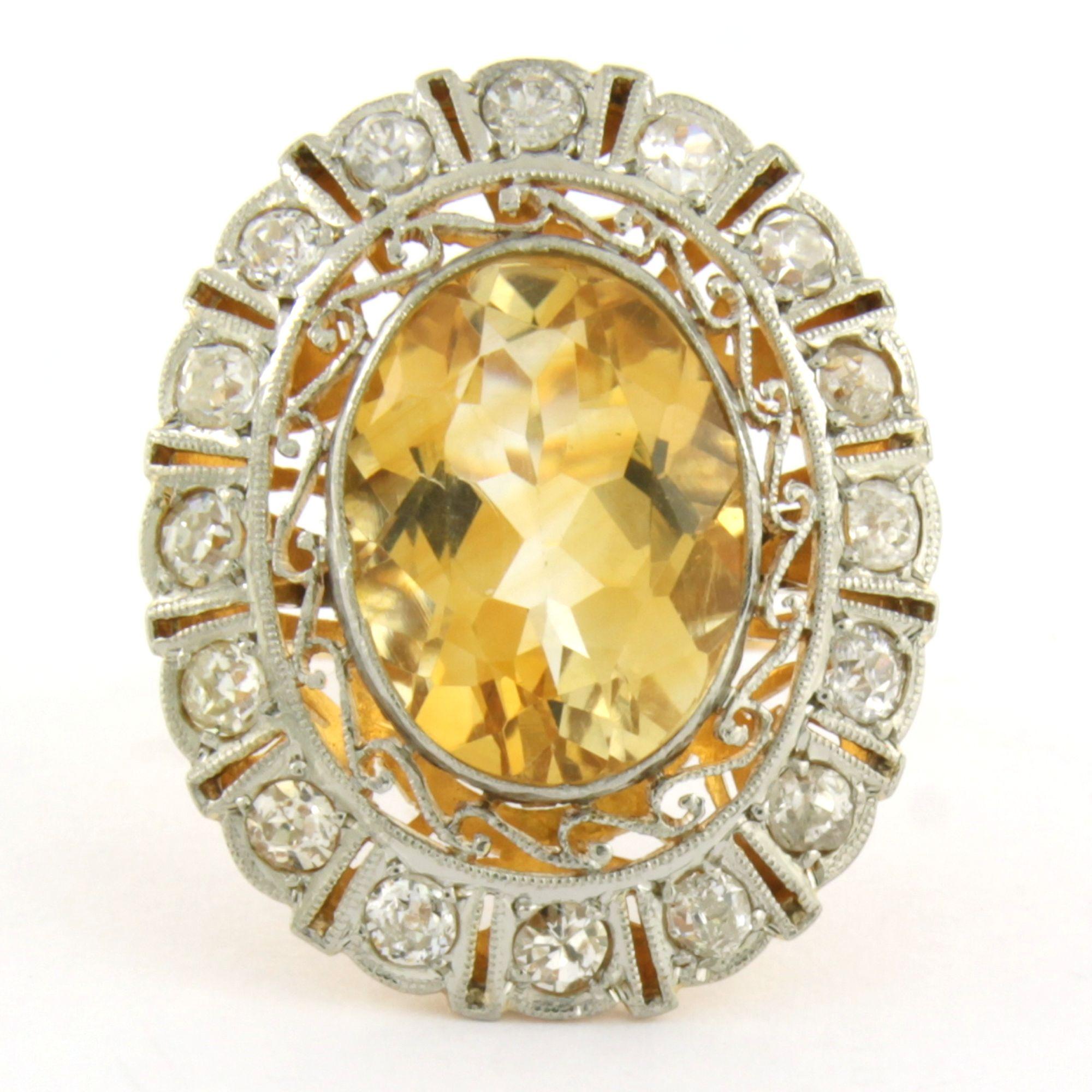 Bague avec citrine et diamant taille ancienne jusqu'à 0,50ct Or 18k et platine en vente 1