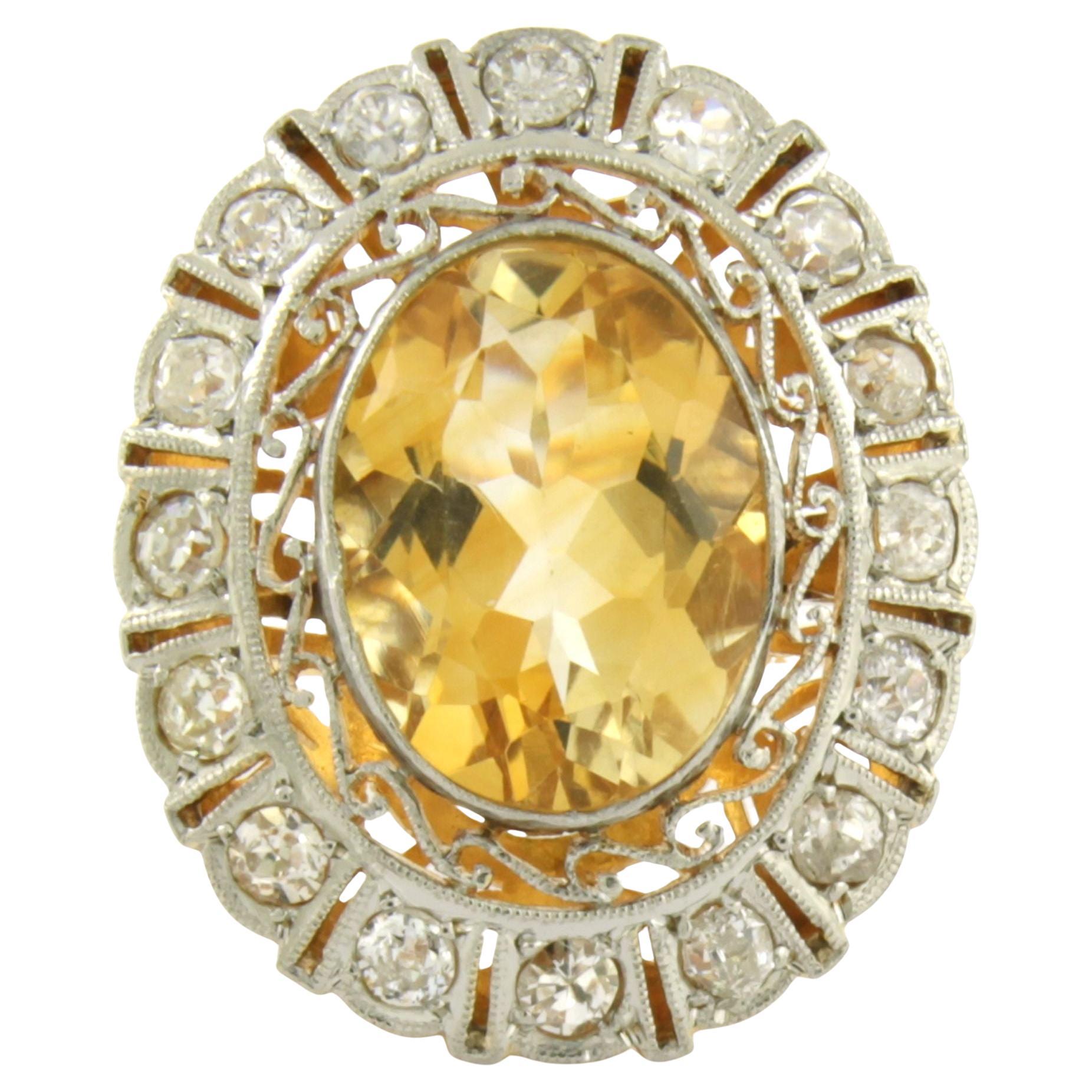 Bague avec citrine et diamant taille ancienne jusqu'à 0,50ct Or 18k et platine en vente