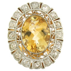 Bague avec citrine et diamant taille ancienne jusqu'à 0,50ct Or 18k et platine
