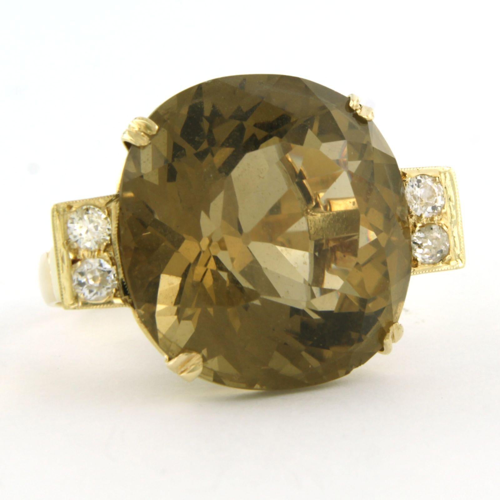 Retro Ring with citrine and old mine cut diamonds up to 0.50ct 15.1 grams 14k gold For Sale