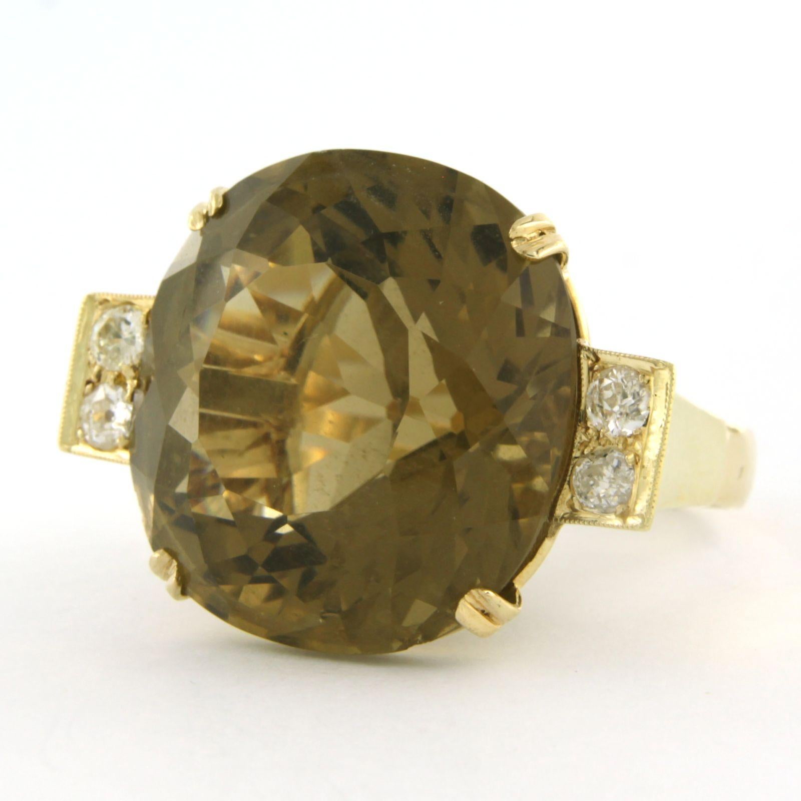 Old Mine Cut Ring with citrine and old mine cut diamonds up to 0.50ct 15.1 grams 14k gold For Sale