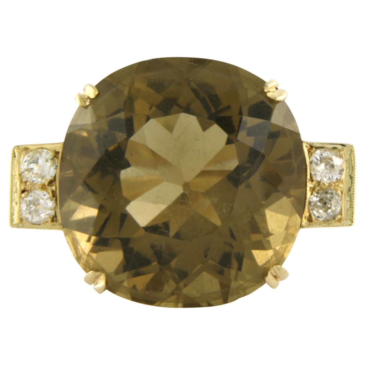 Ring with citrine and old mine cut diamonds up to 0.50ct 15.1 grams 14k gold