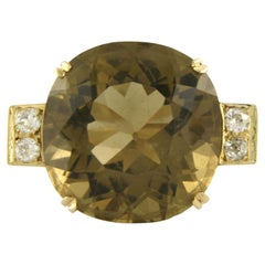 Ring with citrine and old mine cut diamonds up to 0.50ct 15.1 grams 14k gold
