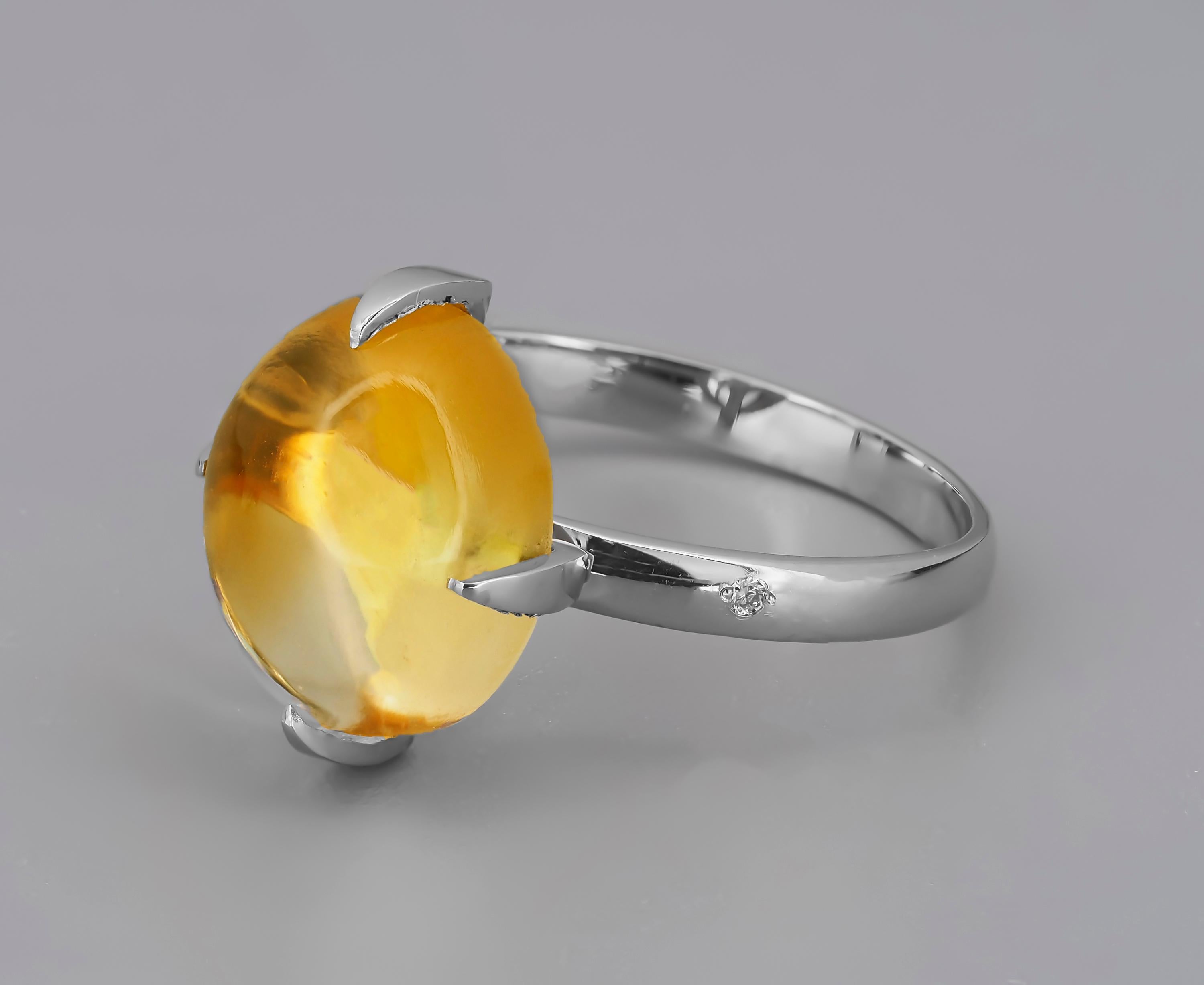 Modern Ring with Citrine Cabochon and Diamonds