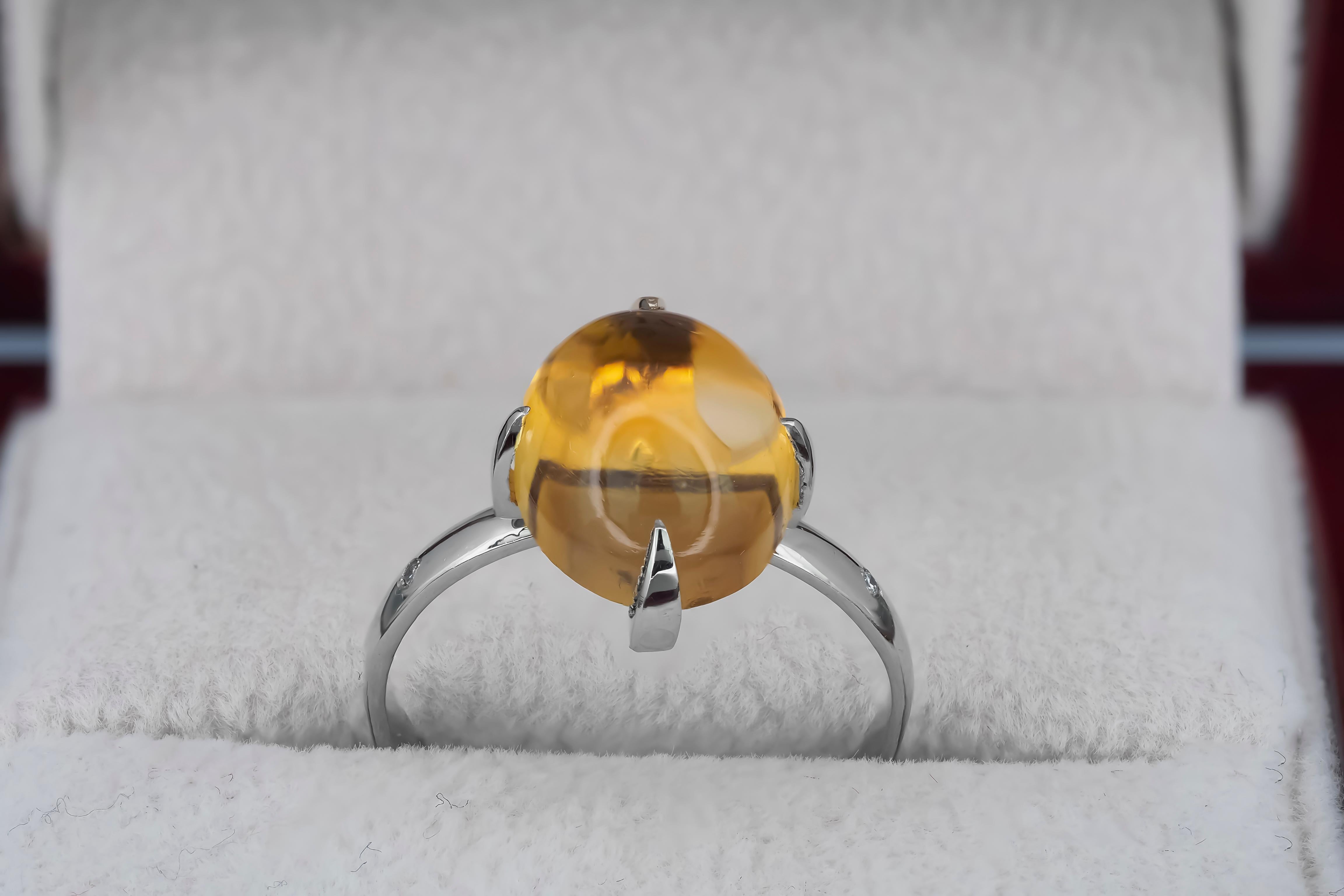 For Sale:  Ring with Citrine Cabochon and Diamonds 5