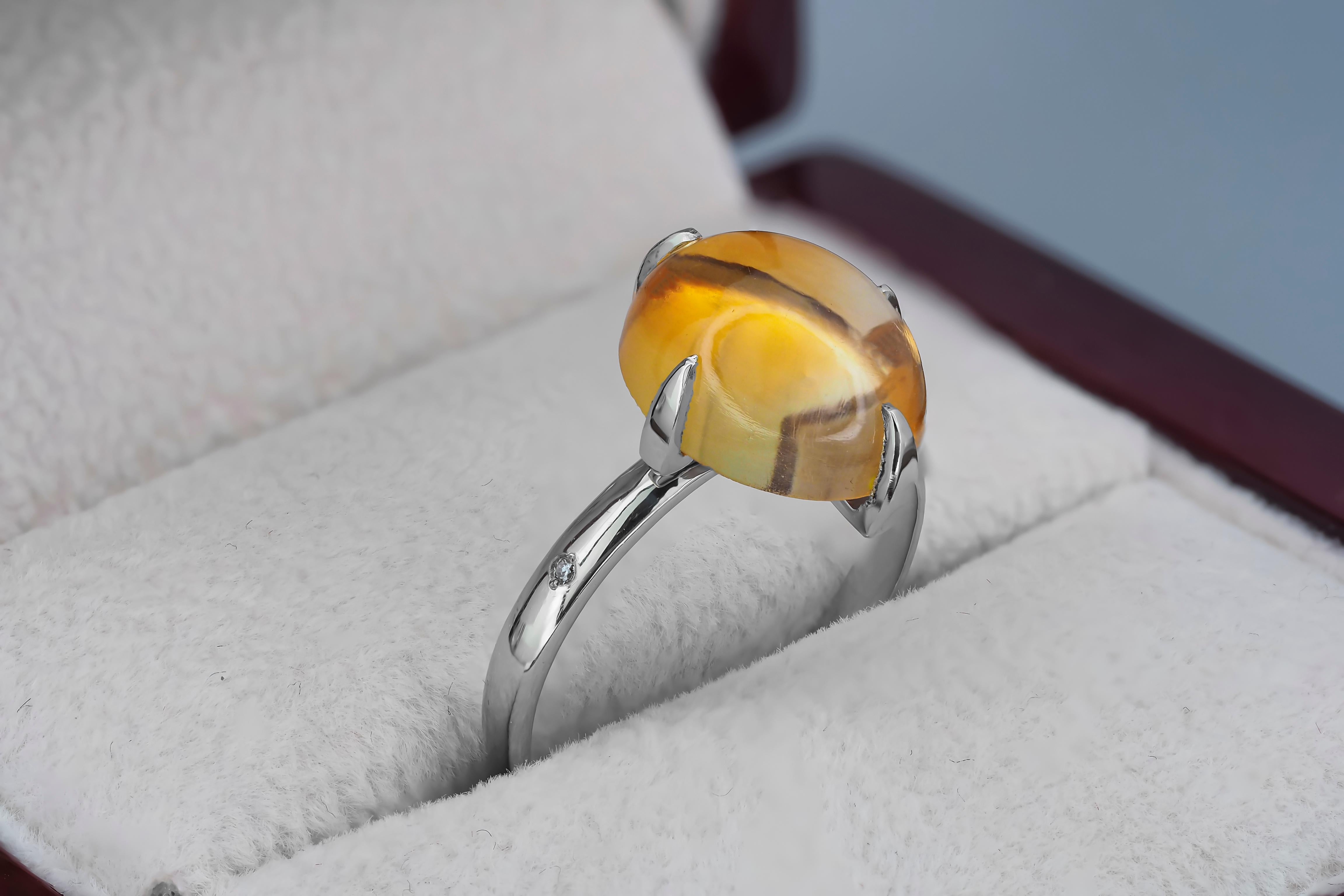 For Sale:  Ring with Citrine Cabochon and Diamonds 6