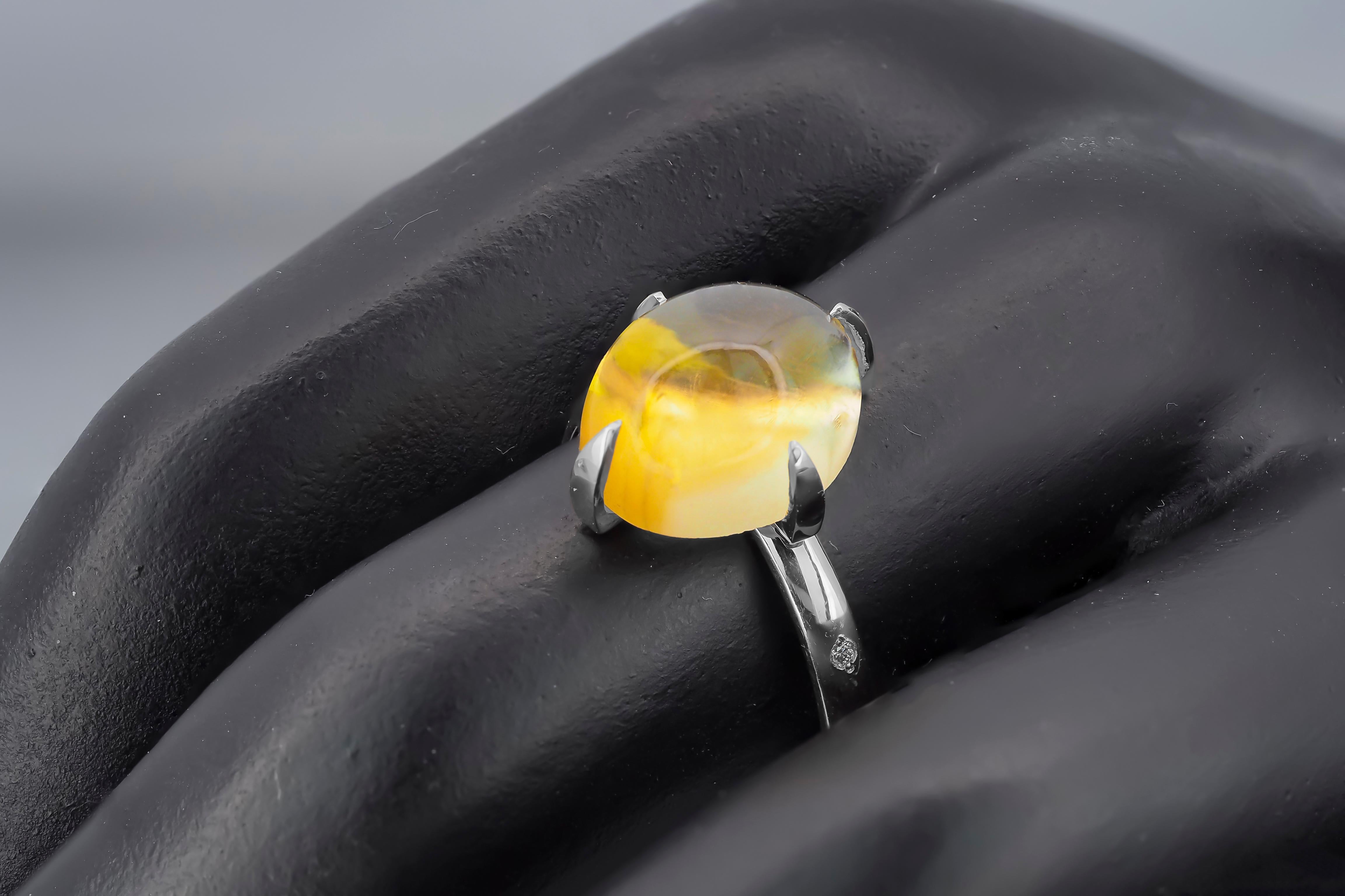 For Sale:  Ring with Citrine Cabochon and Diamonds 7