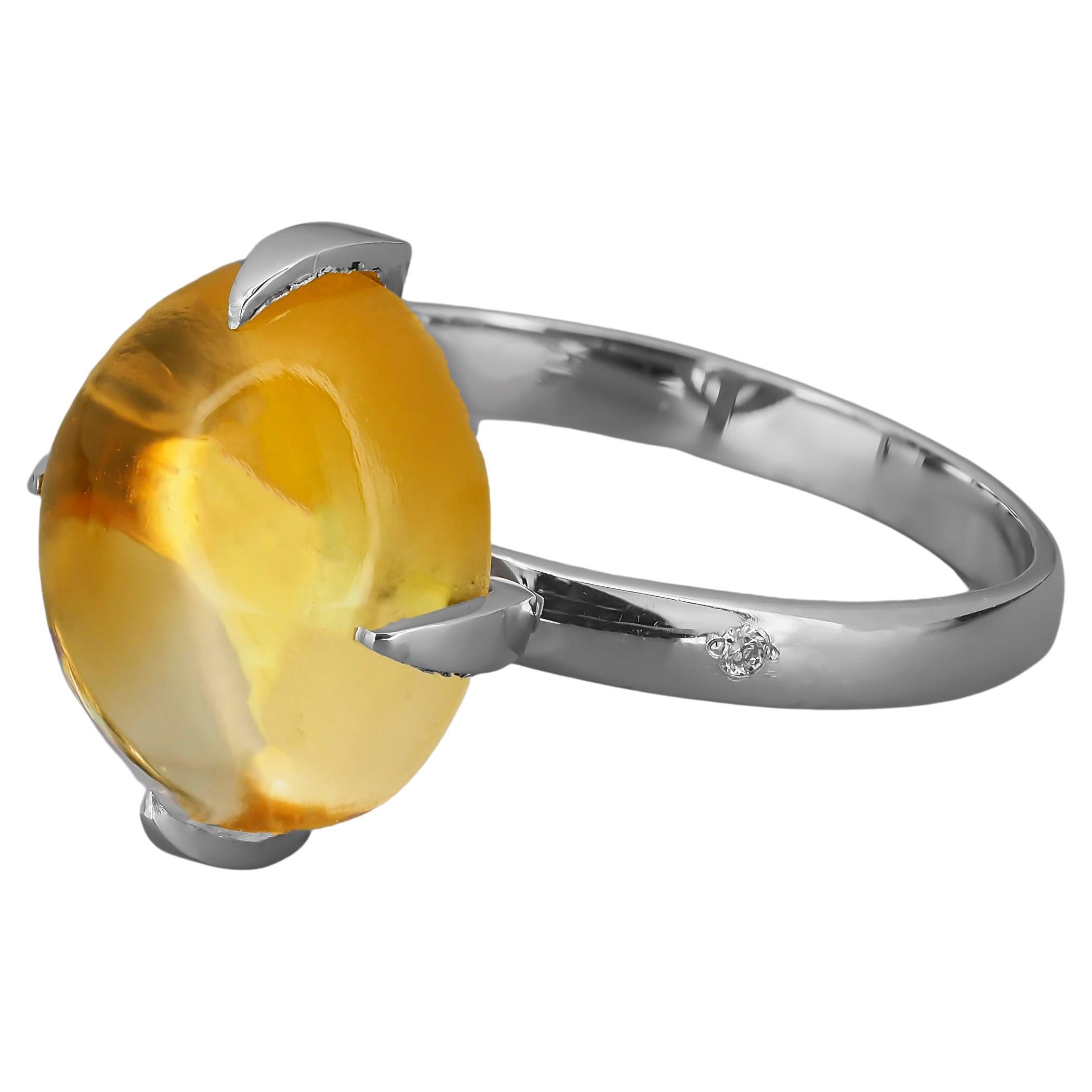 For Sale:  Ring with Citrine Cabochon and Diamonds