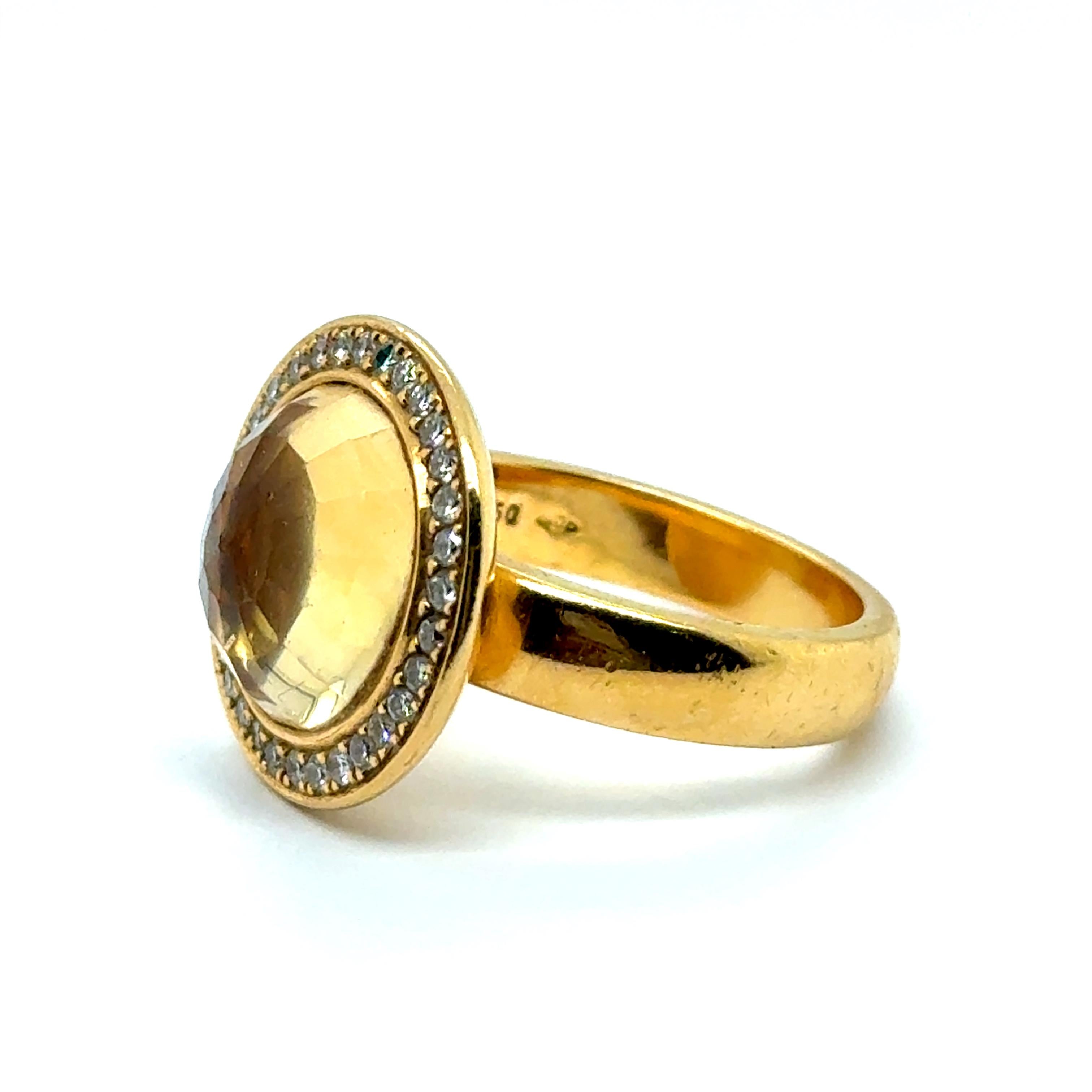 Modern Ring with Citrine & Diamonds in 18 Karat Yellow Gold by Gübelin For Sale