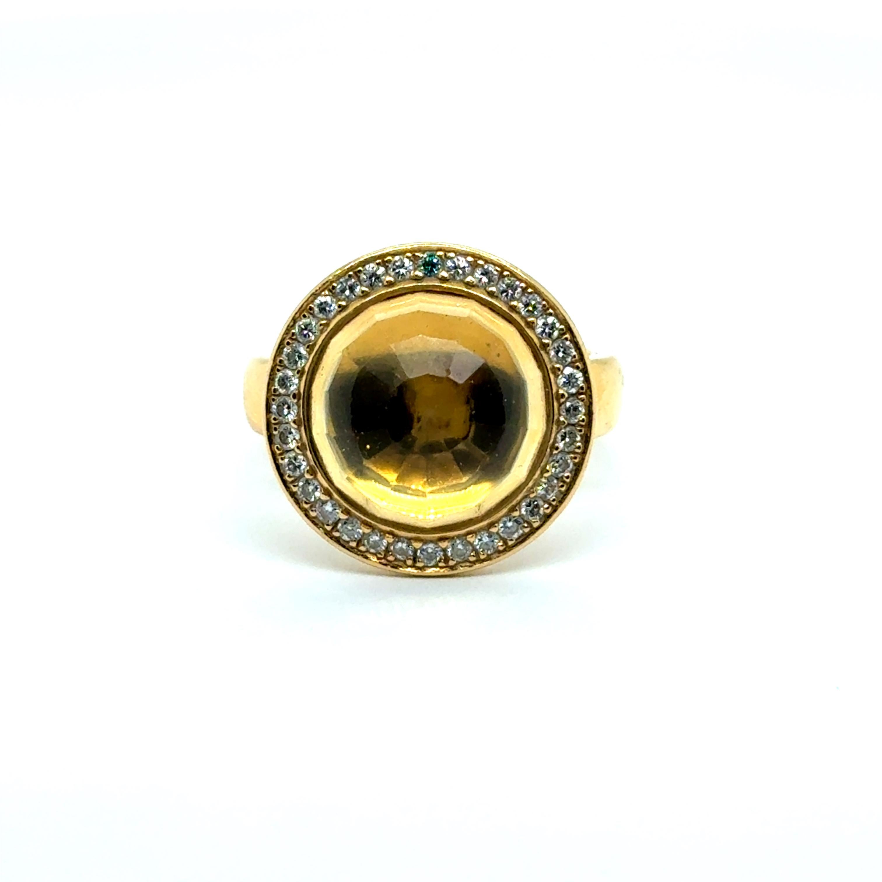 Half Moon Cut Ring with Citrine & Diamonds in 18 Karat Yellow Gold by Gübelin For Sale