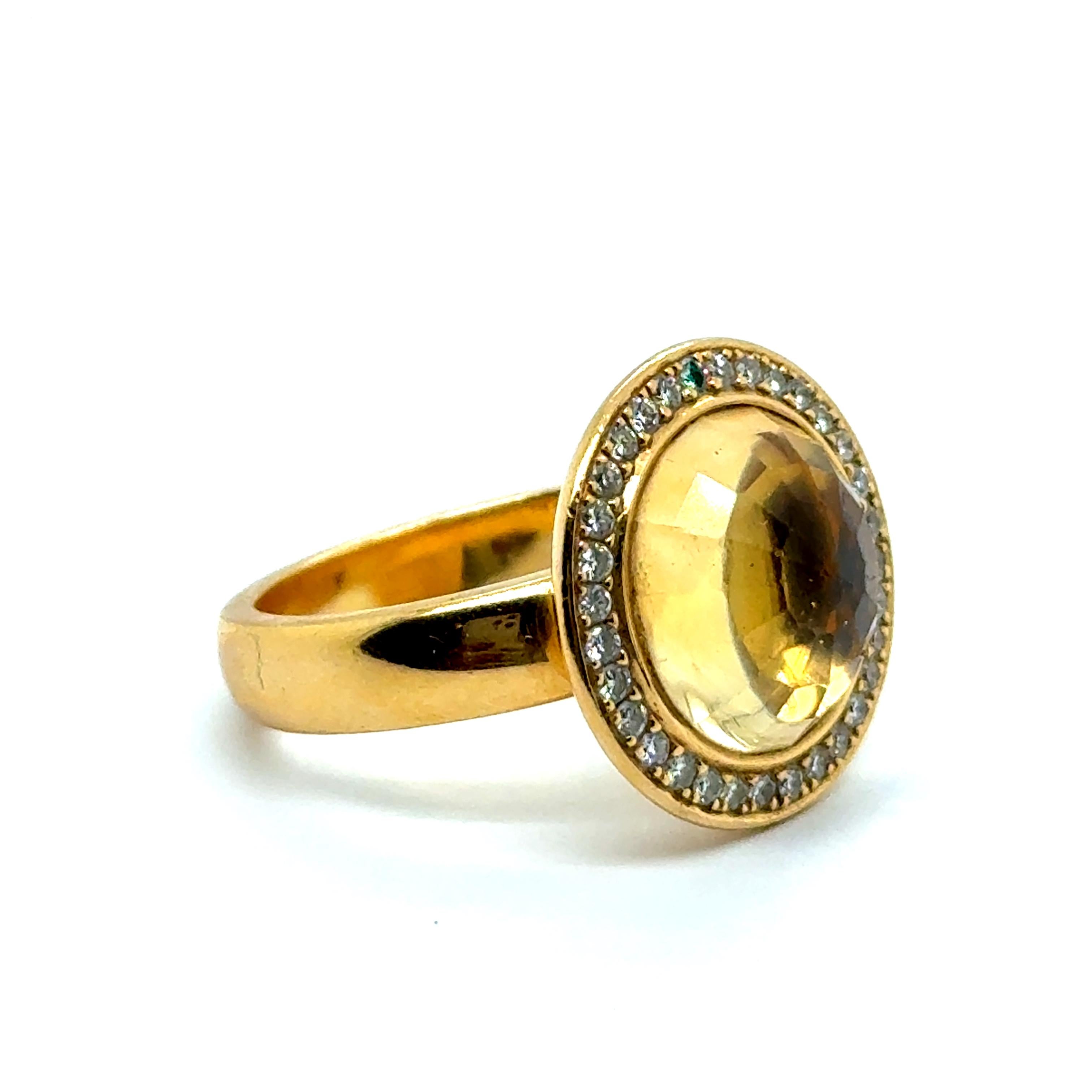 Women's or Men's Ring with Citrine & Diamonds in 18 Karat Yellow Gold by Gübelin For Sale