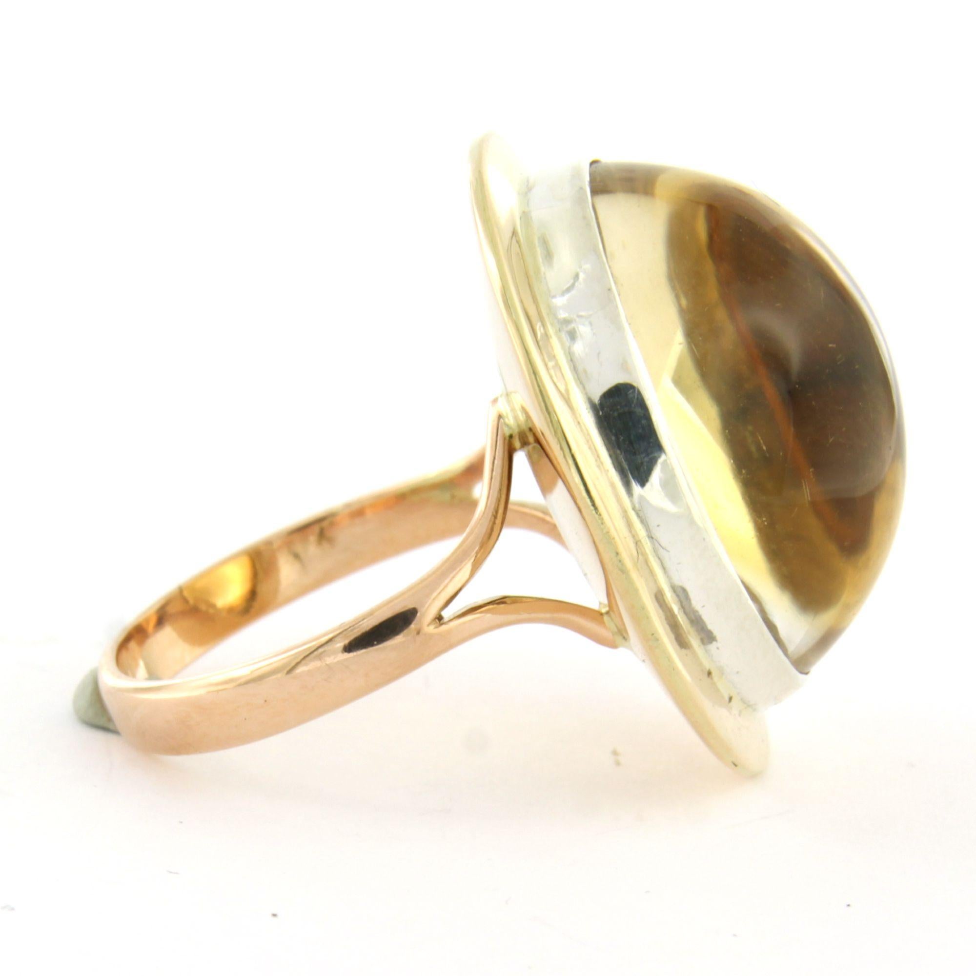 Modern Ring with citrine up to 26.00ct 13.0 grams 14k pink gold and silver For Sale
