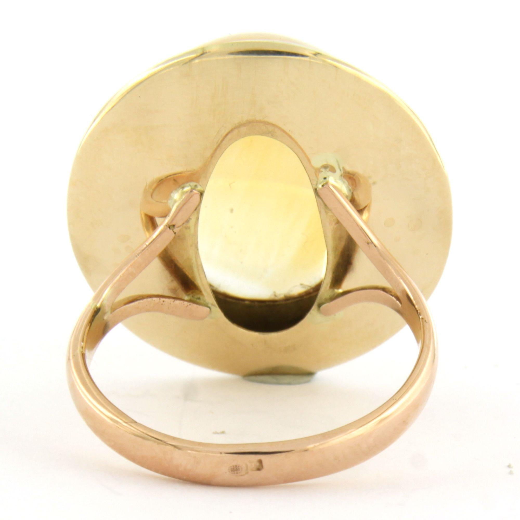 Cabochon Ring with citrine up to 26.00ct 13.0 grams 14k pink gold and silver For Sale