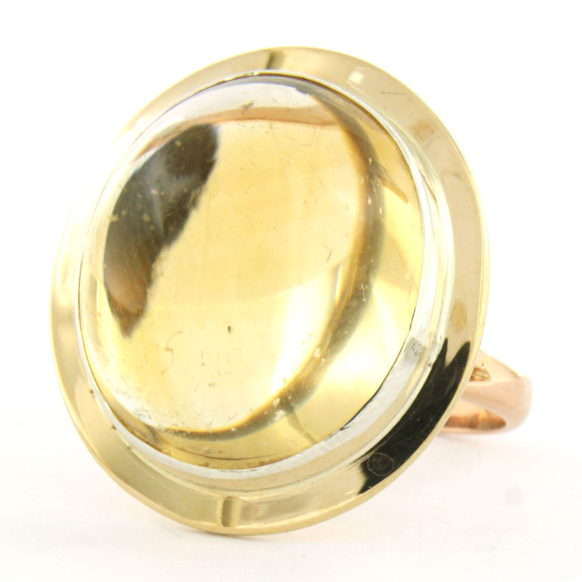 Ring with citrine up to 26.00ct 13.0 grams 14k pink gold and silver In Excellent Condition For Sale In The Hague, ZH