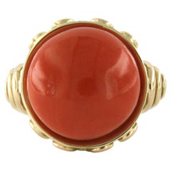 Ring with coral 14k gold - 8.1 grams - ring size U.S. 7 - EU. 17.25(54)