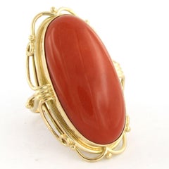 Ring with coral 14k yellow gold 17.5 grams