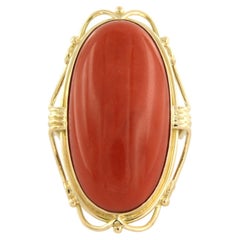 Anillo con coral 14k oro amarillo 17,5 gramos