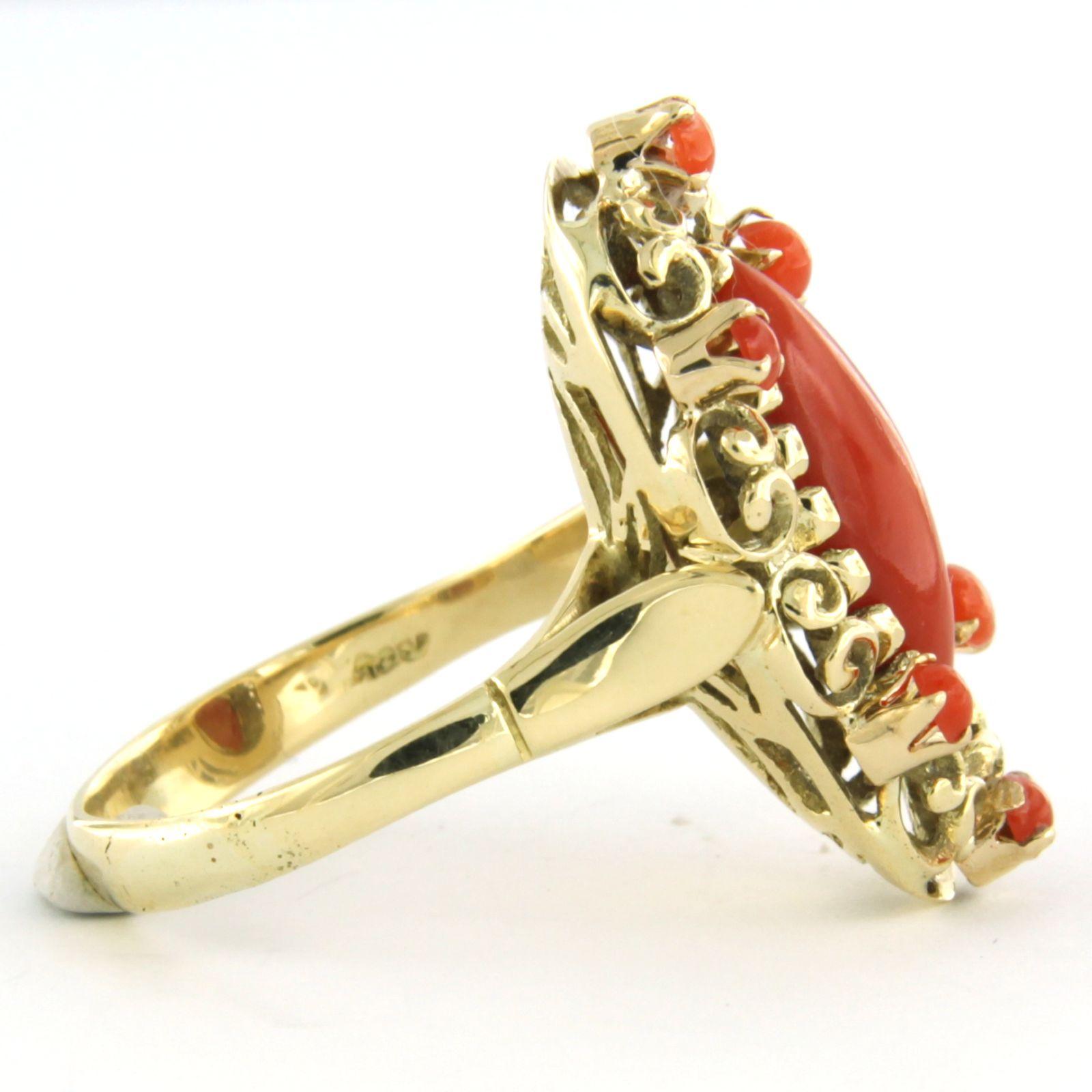 Anillo con coral 14k oro amarillo 5,5 gramos Alto victoriano en venta