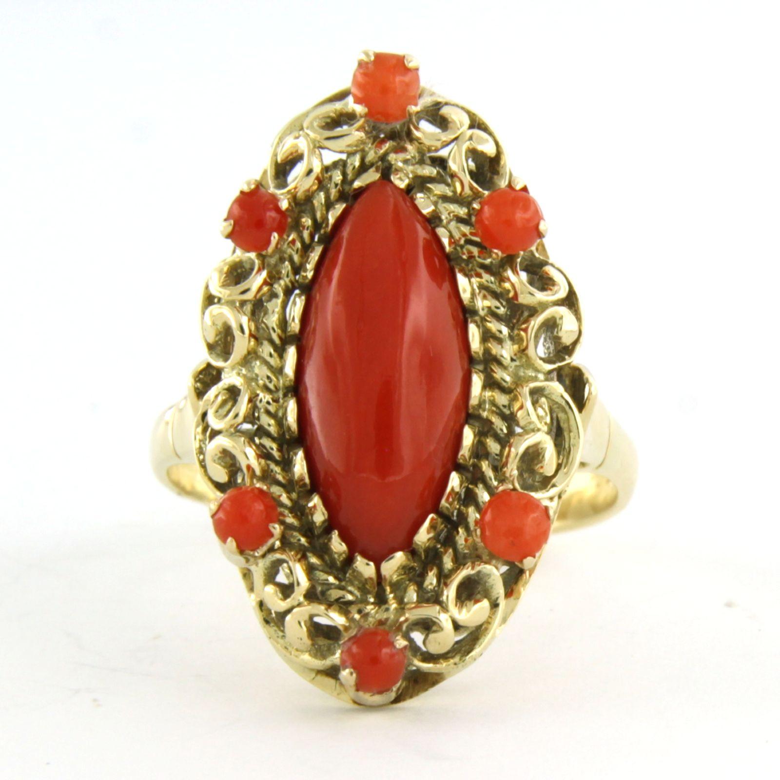 Anillo con coral 14k oro amarillo 5,5 gramos en venta 1