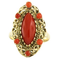 Ring with coral 14k yellow gold 5.5 grams