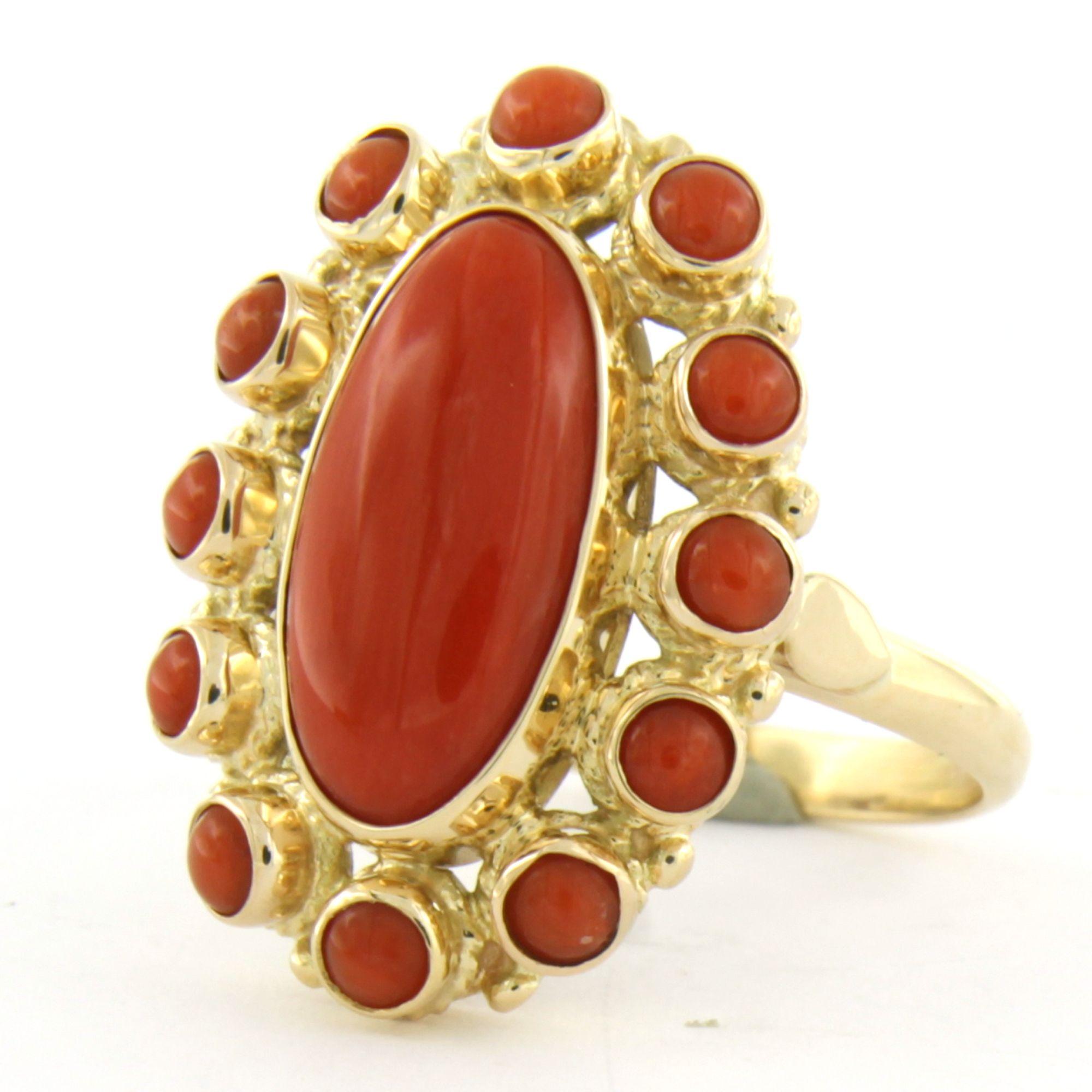 Bague avec corail 14k or jaune 6,3 grammes Pour femmes en vente