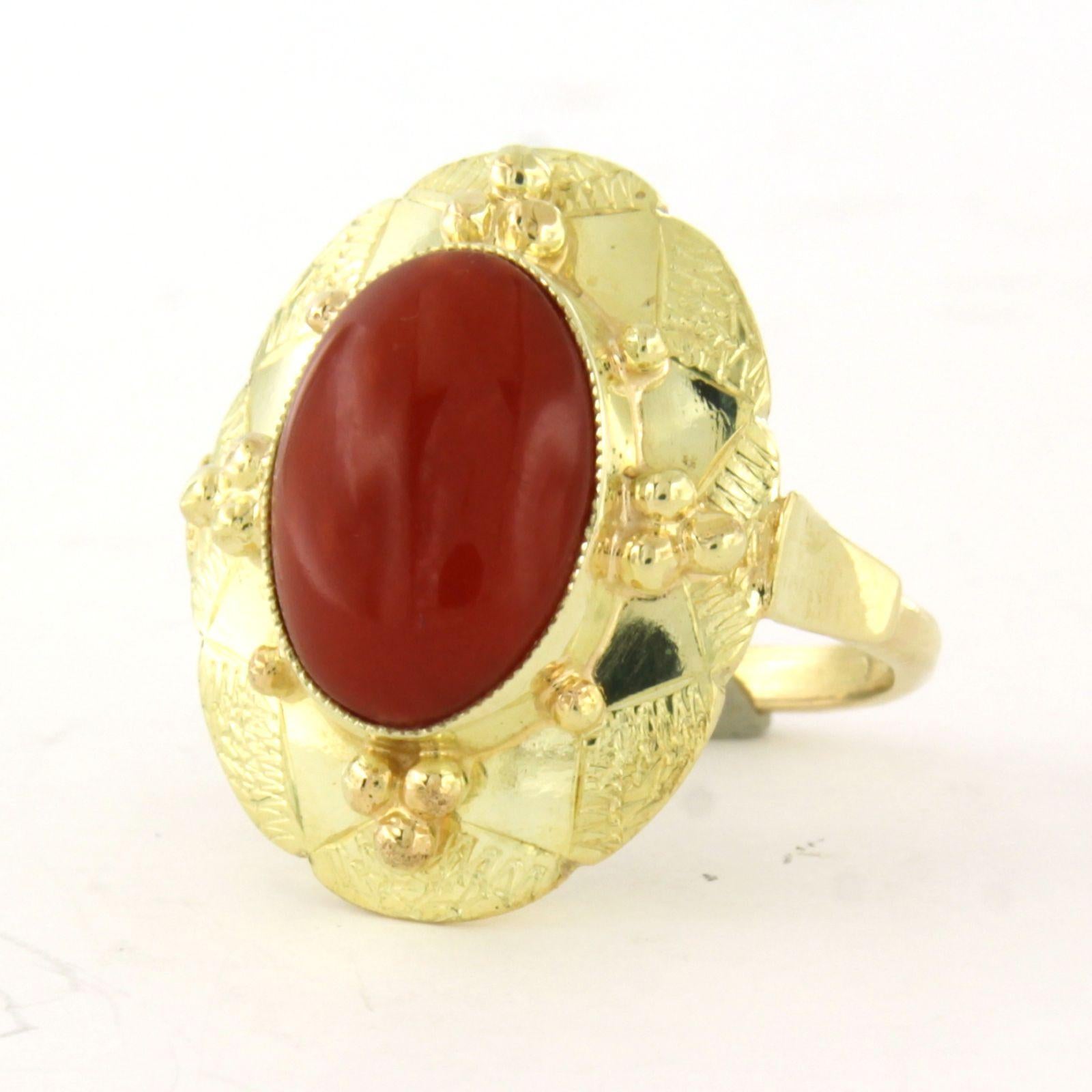 Ring mit Koralle 14k Gelbgold 6,7 Gramm im Zustand „Hervorragend“ im Angebot in The Hague, ZH