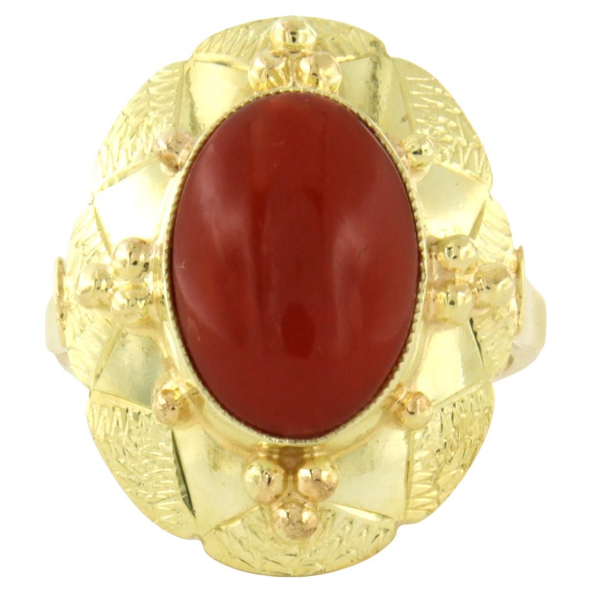 Ring mit Koralle 14k Gelbgold 6,7 Gramm