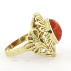 Anillo con coral, oro amarillo de 14 quilates, 7,5 gramos, talla 8,25 (EE. UU.) - 18,25 (UE) (57)