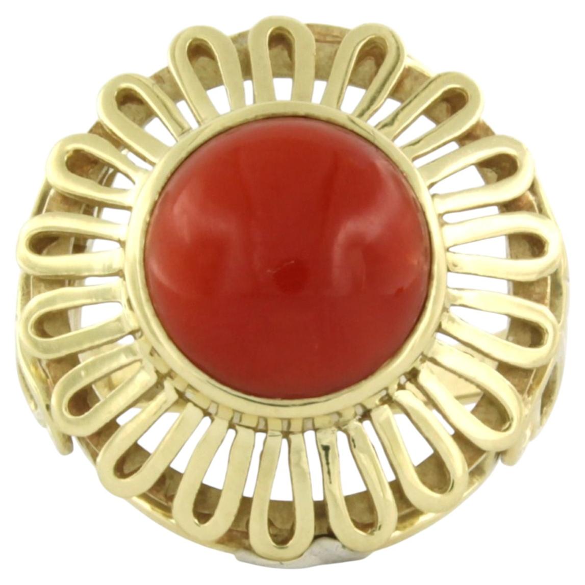 Ring with coral 14k yellow gold 7.5 grams ringsize U.S. 8.25 - EU. 18.25(57)