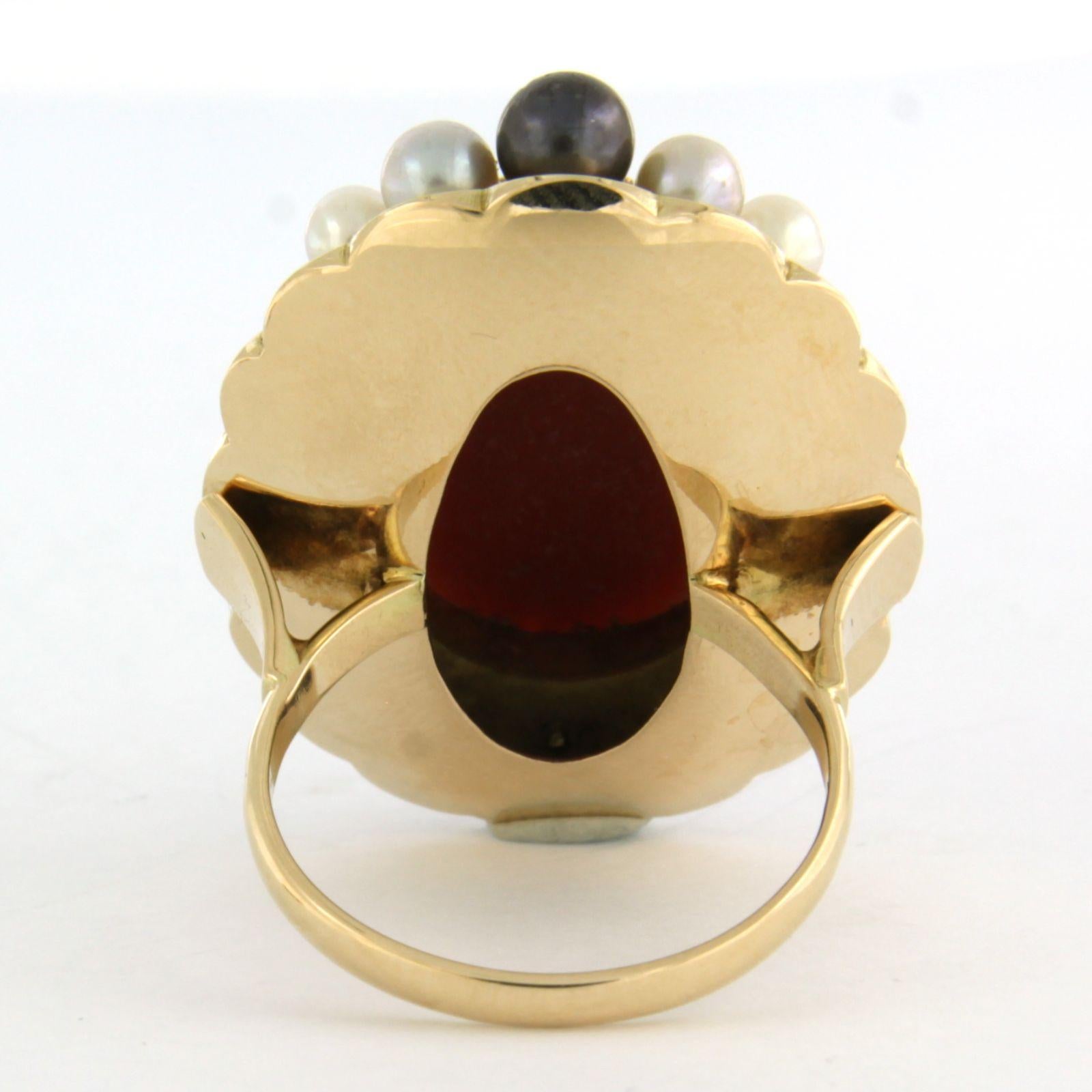 Ring mit Koralle und Perle 14k Gelbgold 12,5 Gramm im Zustand „Hervorragend“ im Angebot in The Hague, ZH