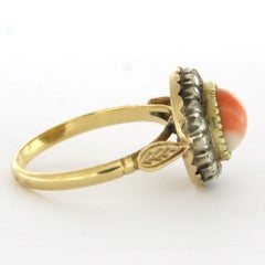 Ring mit Koralle und Diamanten im Rosenschliff bis zu 0,15ct 14k Gold und Silber