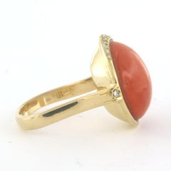 Ring with coral and single cut diamonds up to 0.10ct 12.9 grams 18k gold
