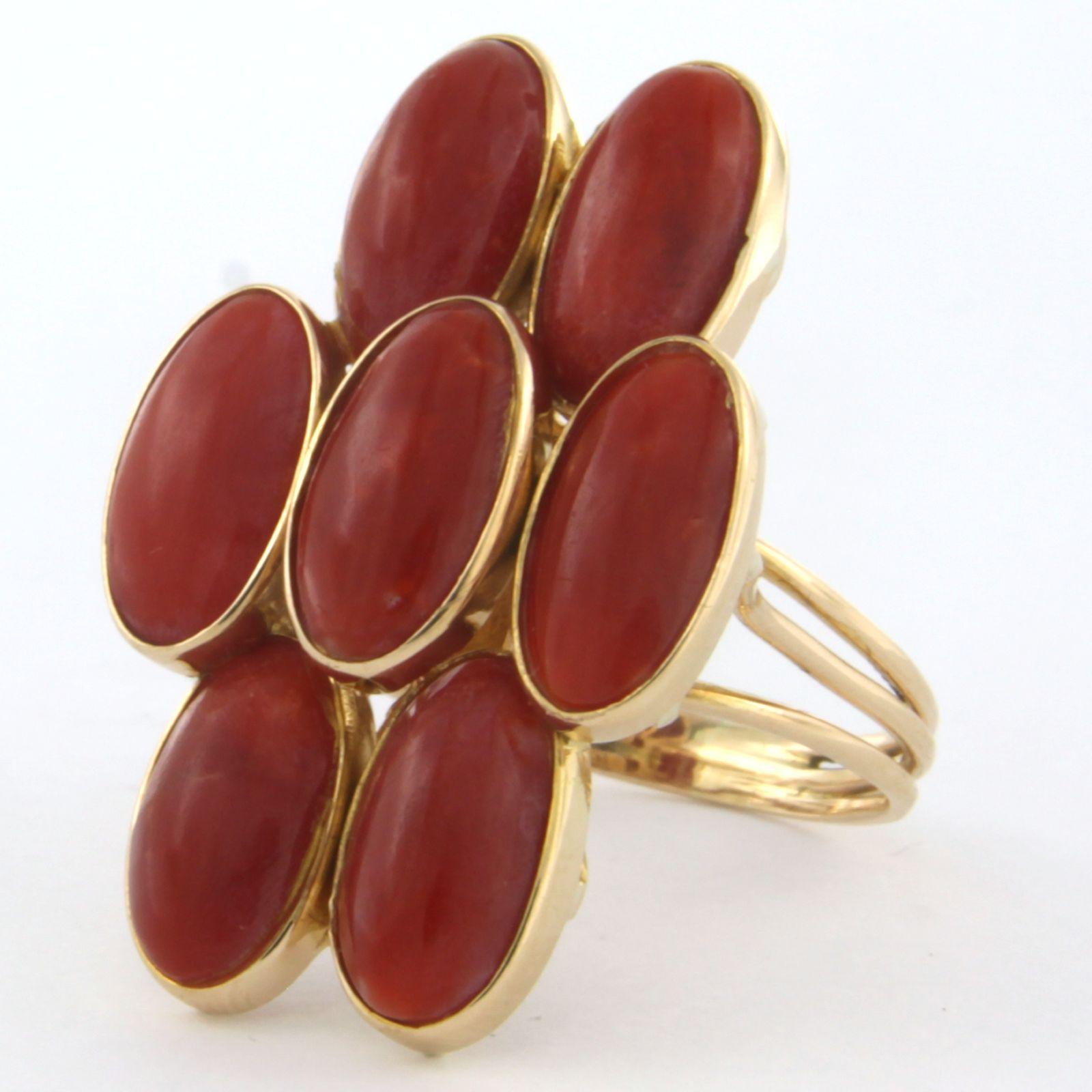Anello con Corallium Rubrum in oro rosa 14k - 9,5 grammi in vendita 1