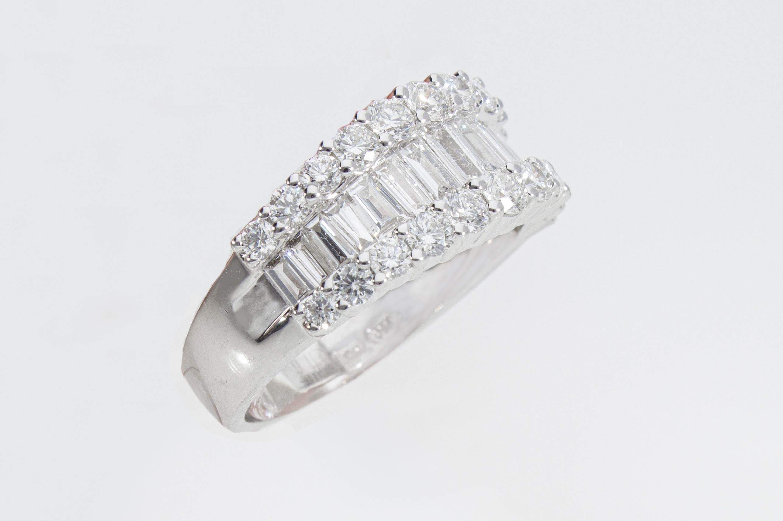 Baguette Cut Engagement Ring with Ct 1.60 of Baguette and Brilliant Cut Diamonds 