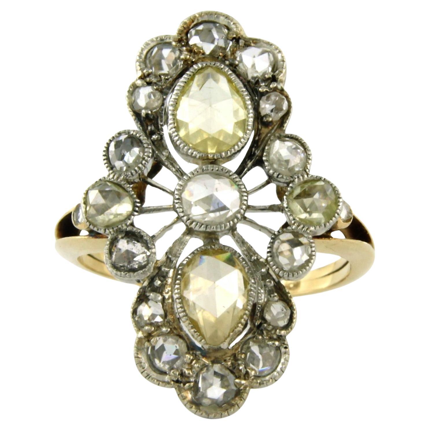 Ring with diamond 14k gold with platinum For Sale