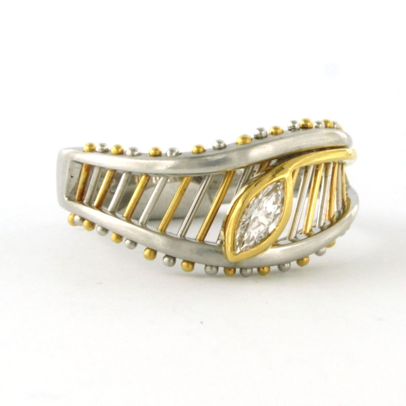 Modern Ring with diamond platinum and 18k yellow gold For Sale