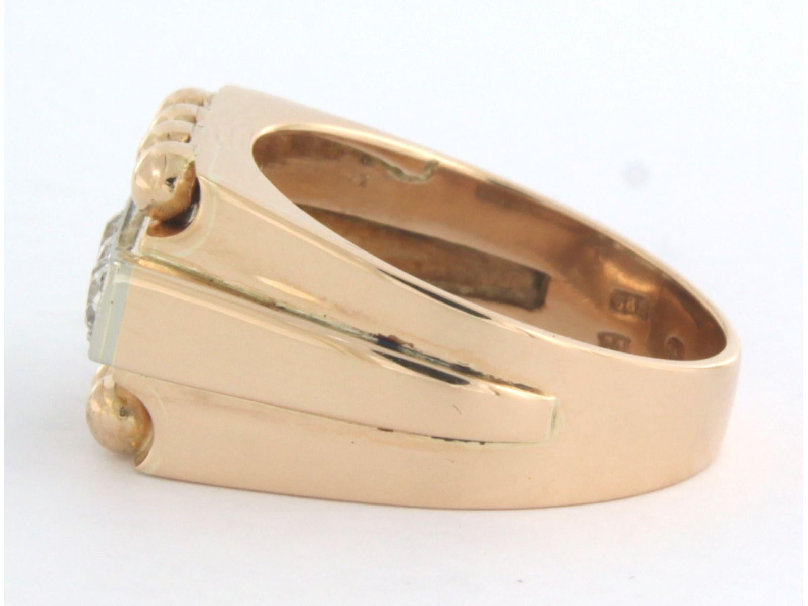 Old Mine Cut Ring with diamonds 14k bicolour gold For Sale