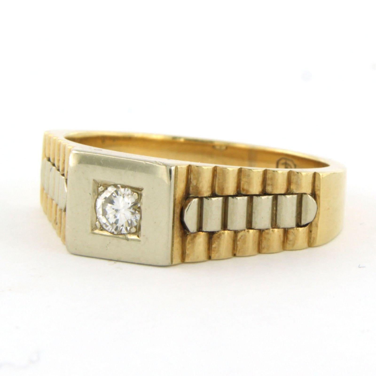 Taille brillant Bague en or bicolore 14 carats avec diamants en vente