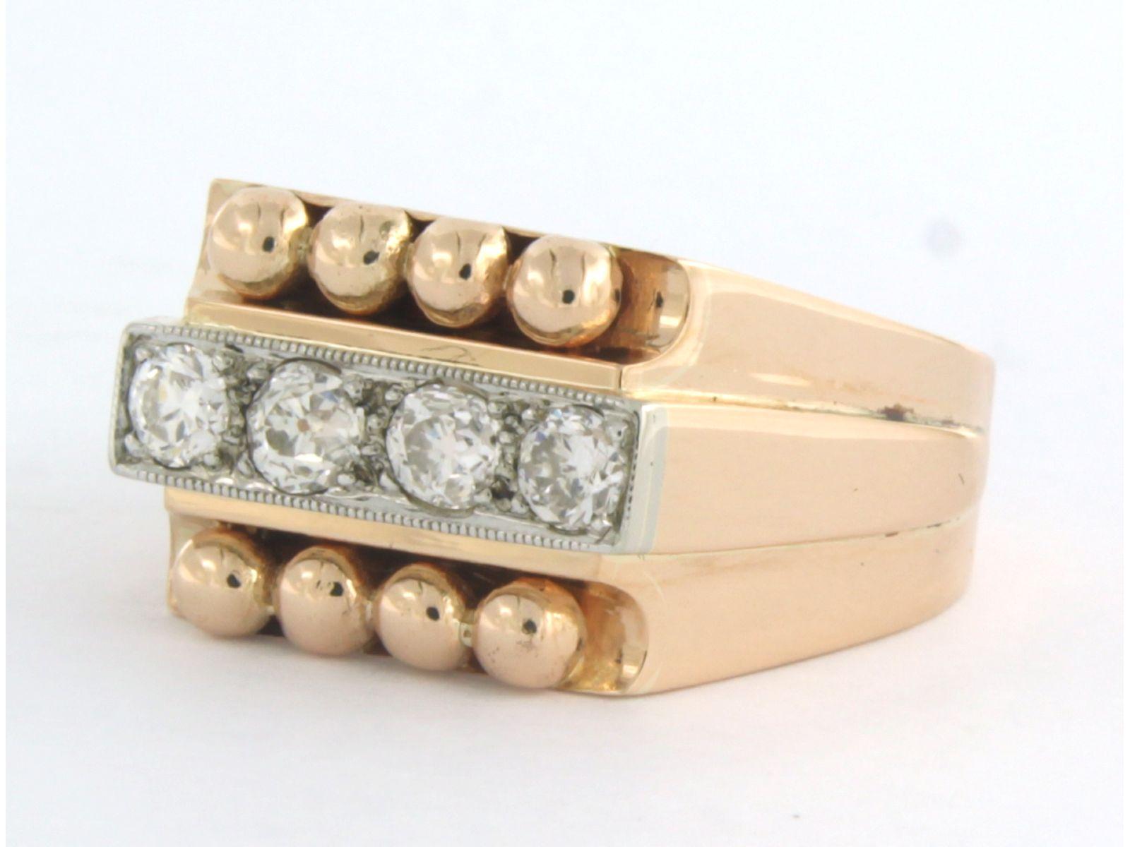 Bague en or bicolore 14 carats avec diamants Bon état - En vente à The Hague, ZH