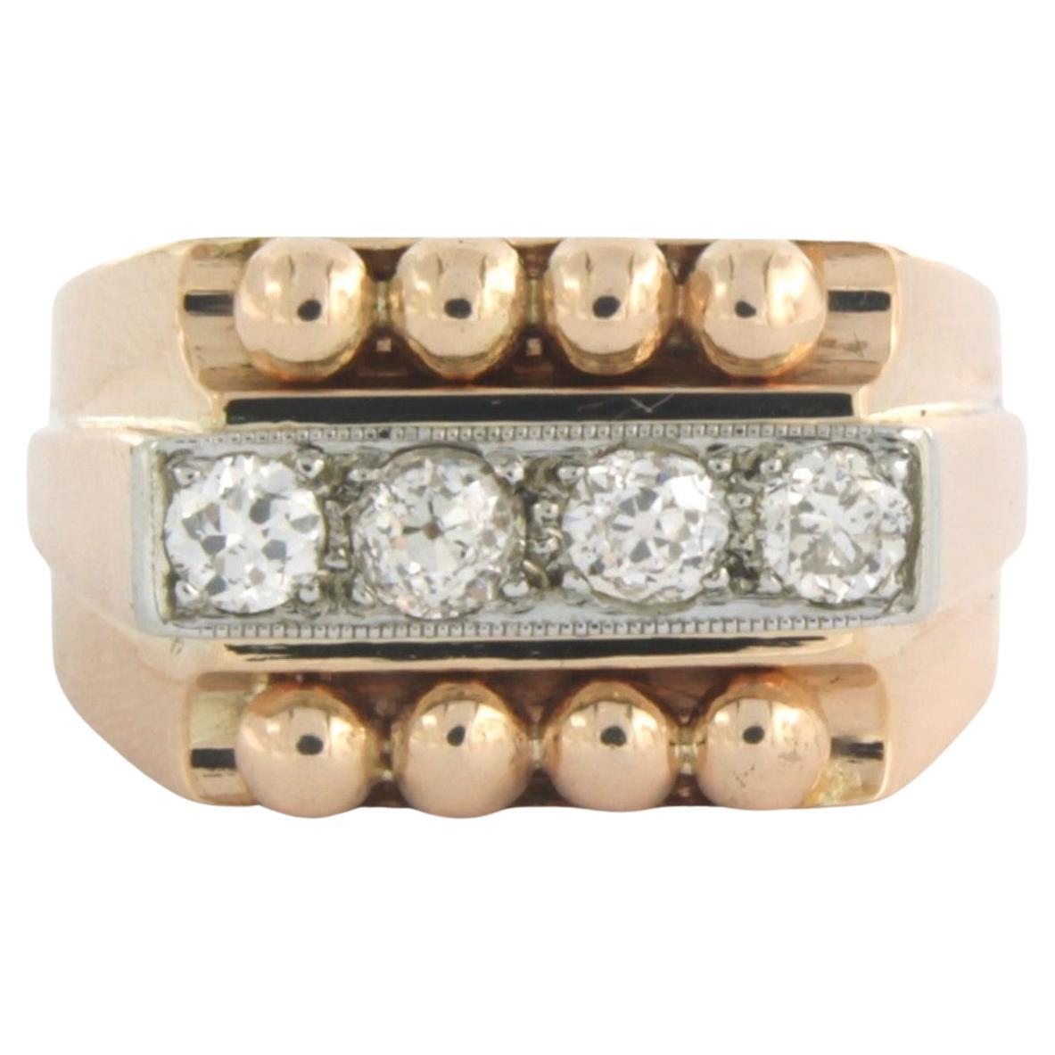 Ring with diamonds 14k bicolour gold For Sale