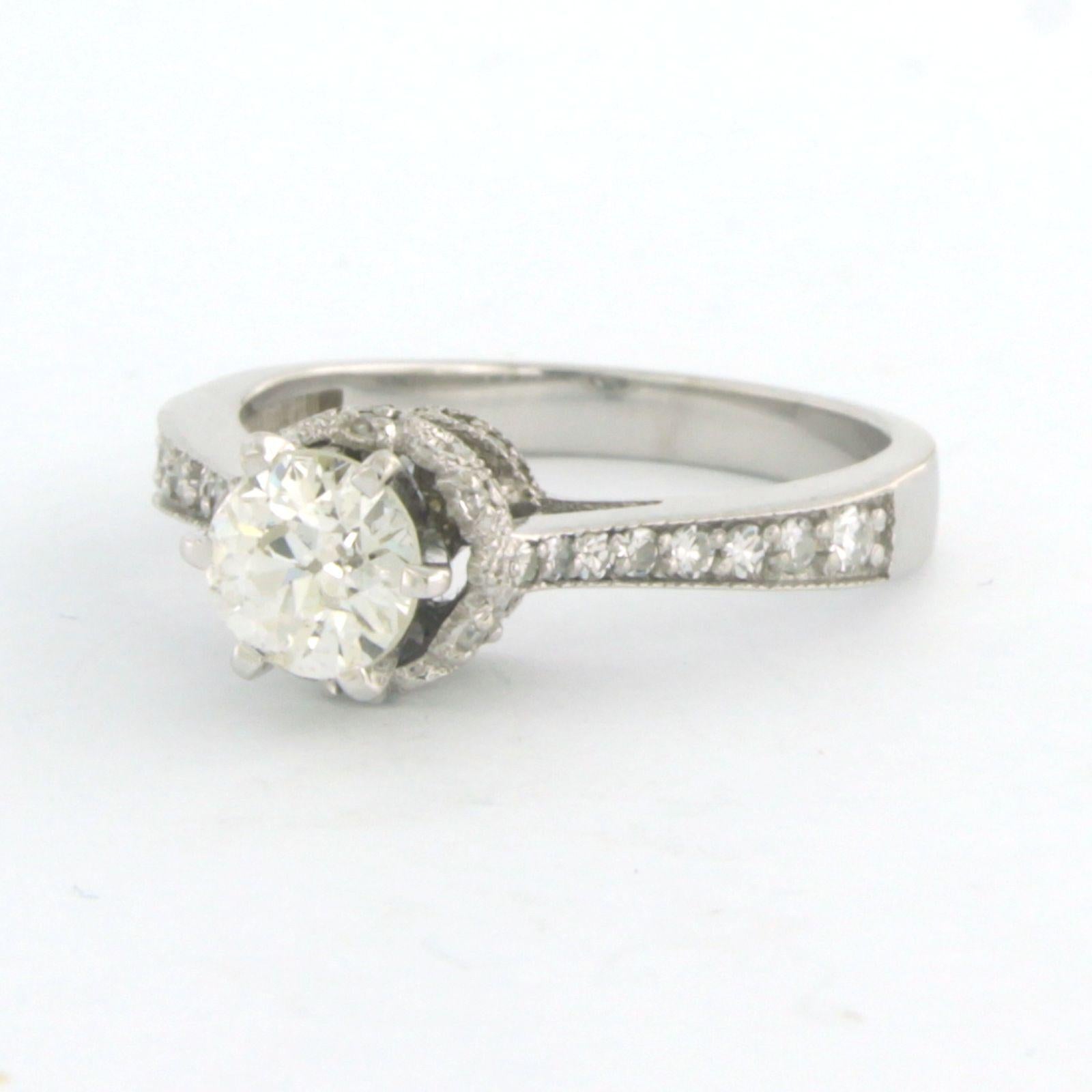 Old European Cut Ring with diamonds 14k white gold For Sale