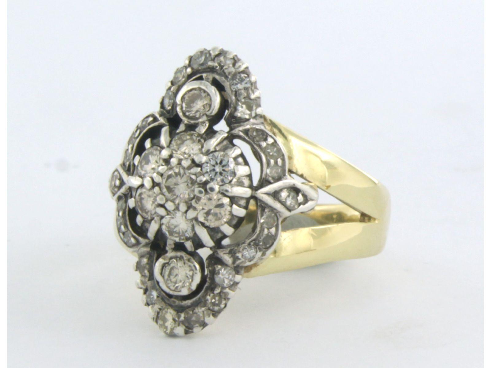 Brilliant Cut Ring with diamonds 14k yellow gold and silver For Sale