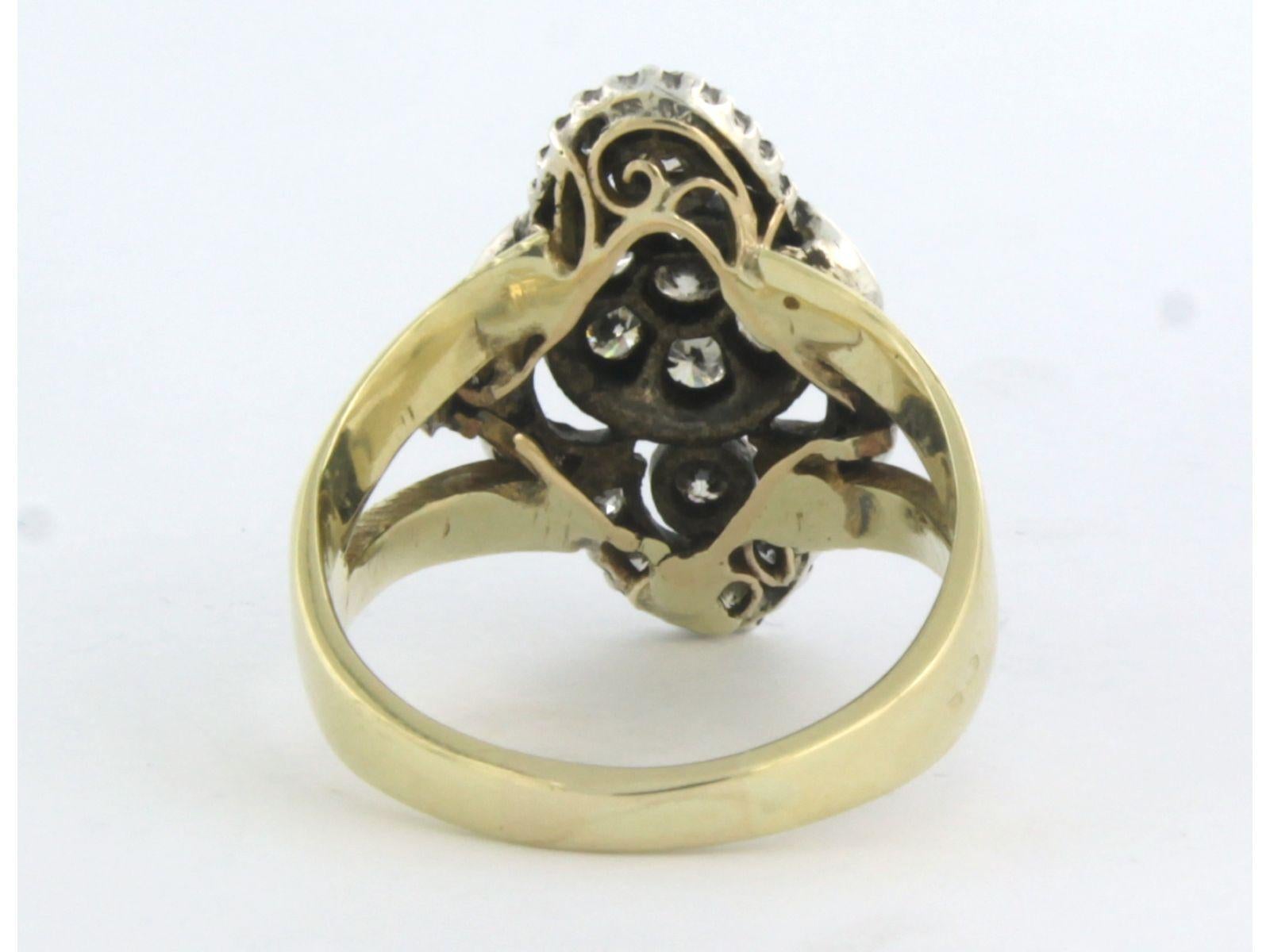 Ring with diamonds 14k yellow gold and silver In Good Condition For Sale In The Hague, ZH