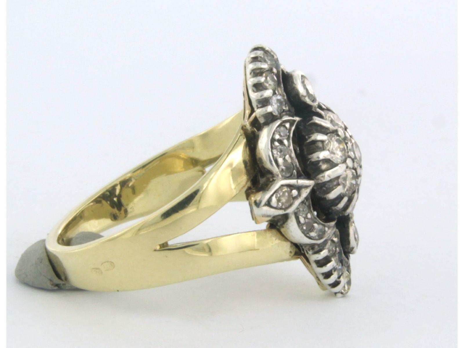Women's Ring with diamonds 14k yellow gold and silver For Sale