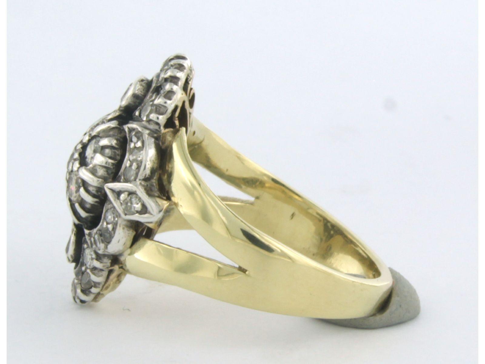 Ring with diamonds 14k yellow gold and silver For Sale 1