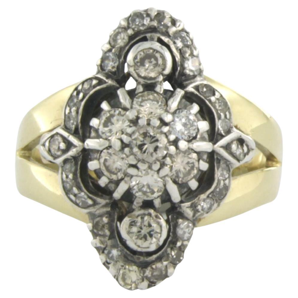 Ring with diamonds 14k yellow gold and silver For Sale